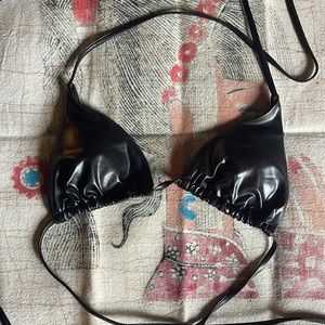Black faux leather bikini top